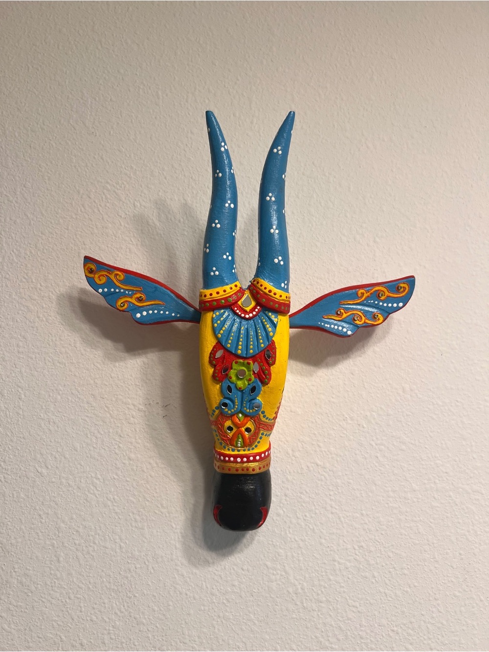 Handcrafted Yellow & Blue Decorative Wall Mask - Vibrant Home Accent